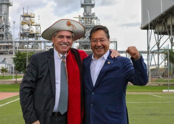 Los presidentes Alberto Fernández y Luis Arce, el jueves en Yacuiba,