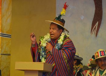 El vicepresidente David Choquehuanca en la reunión de los cuatro suyus de Oruro, este sábado.