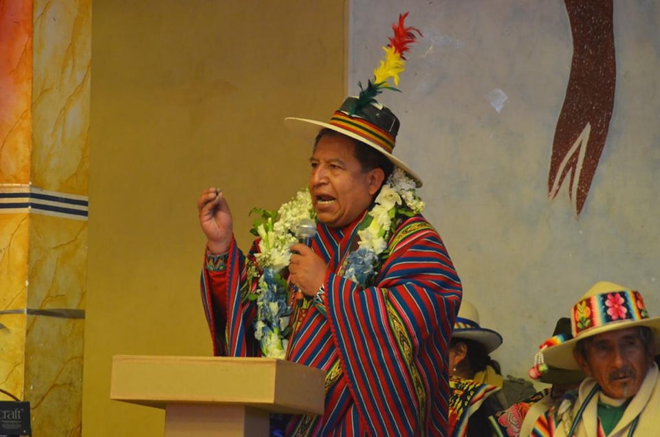El vicepresidente David Choquehuanca en la reunión de los cuatro suyus de Oruro, este sábado.