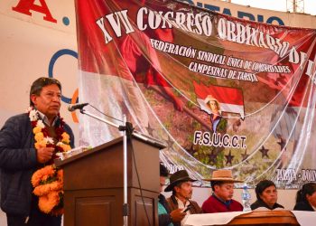 David Choquehuanca, en el Congreso de Trabajadores Campesinos de Tarija, el viernes. Foto: Vicepresidencia