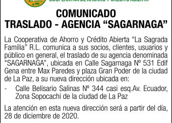 TRASLADO – AGENCIA «SAGARNAGA»