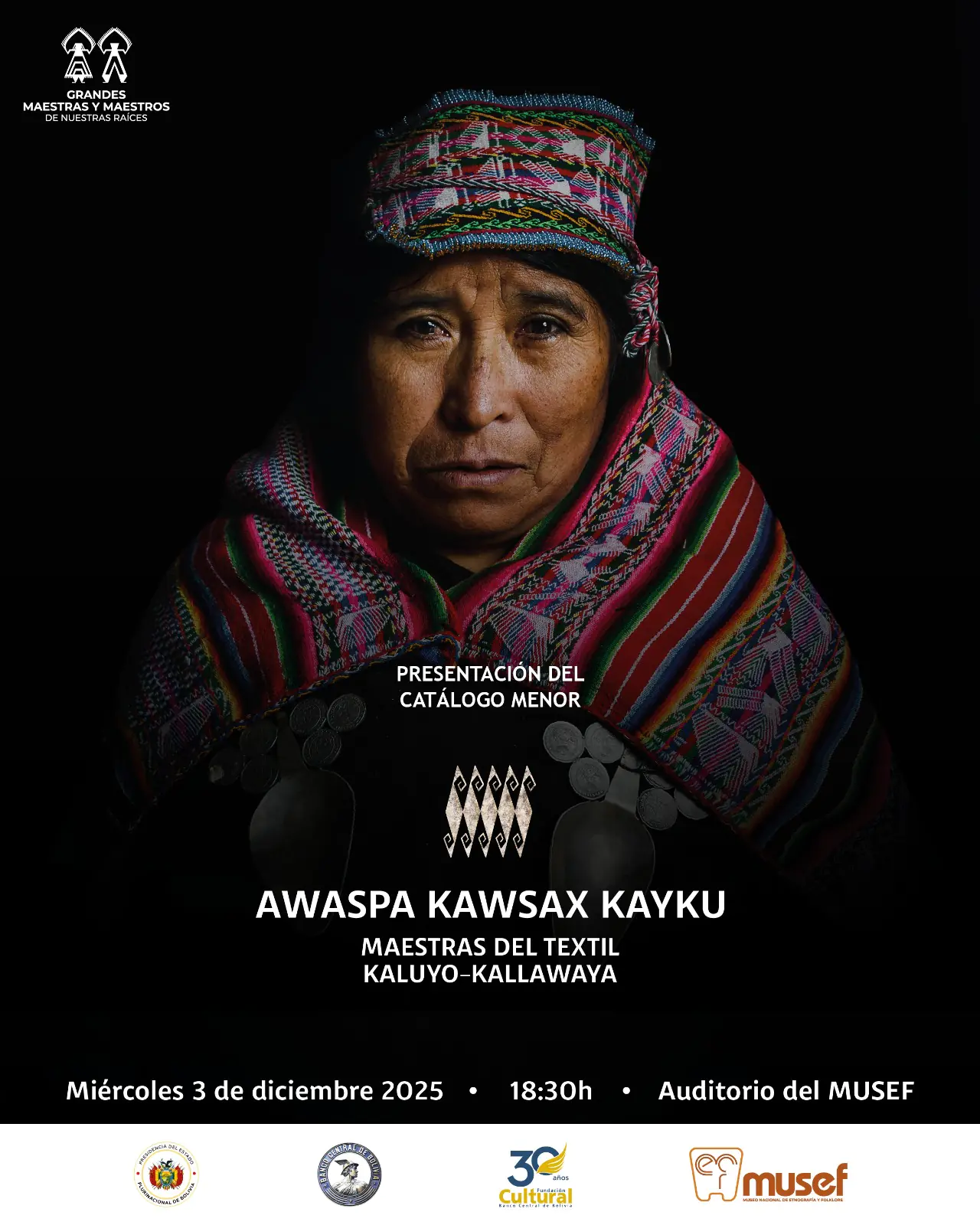 Portada de la primera biografía textil de maestras Kaluyo-Kallawaya. FOTO: MUSEF