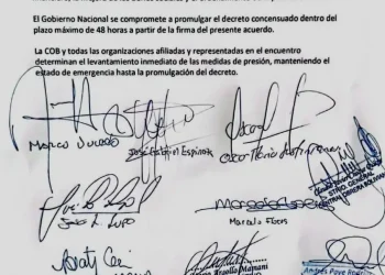 El acta de "compromiso" entre la COB y el Gobierno.