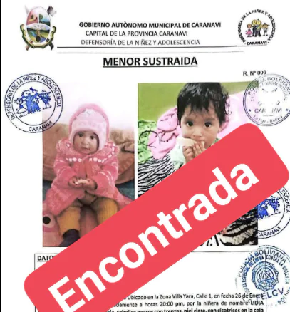 Hallan en El Alto a bebé desaparecida en Caranavi