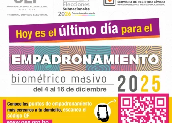 El empadronamiento masivo para las Elecciones Subnacionales 2026 concluye hoy martes 16 de diciembre