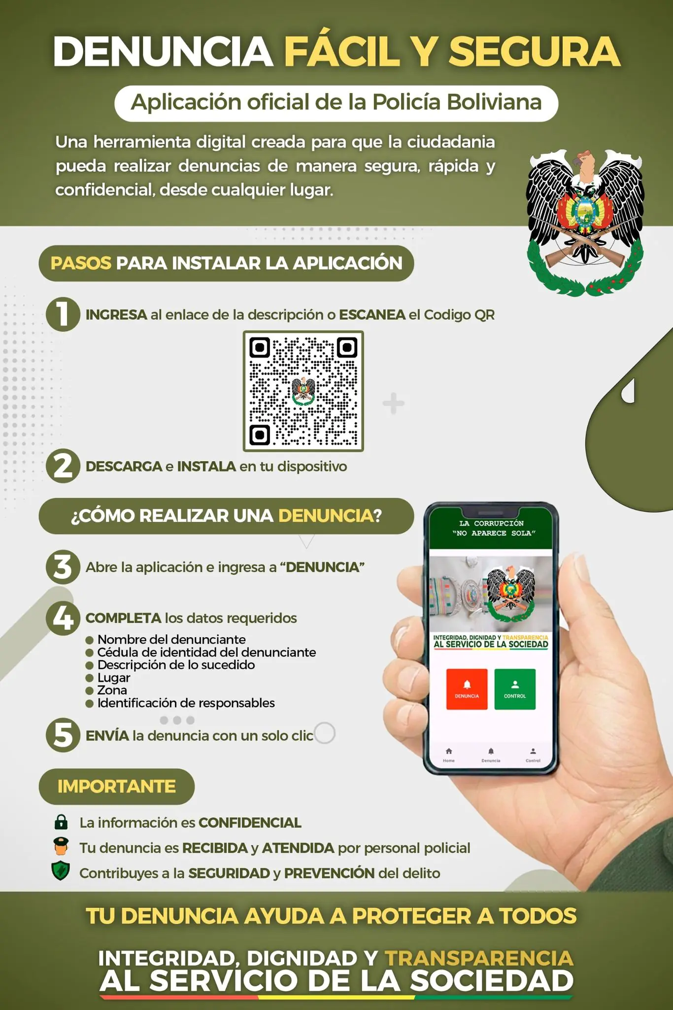 Policía Boliviana habilita aplicación para denuncias rápidas y confidenciales