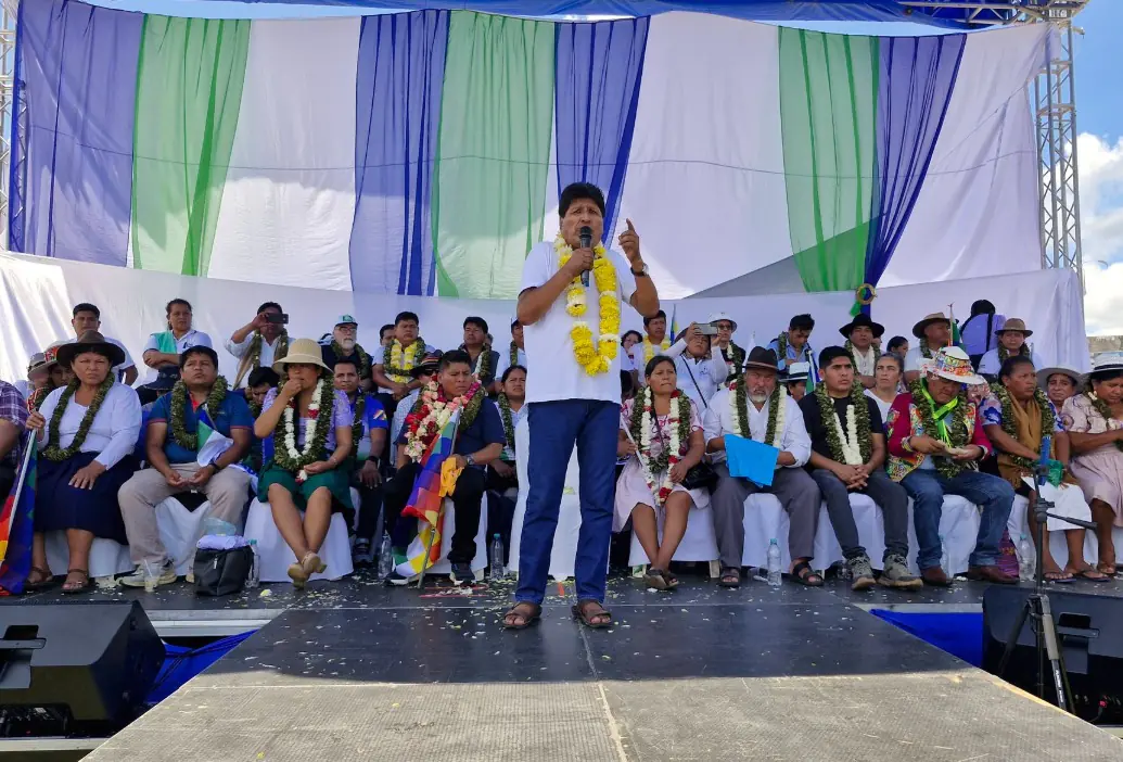 El expresidente Evo Morales en su reaparición en Chimoré, Cochabamba.