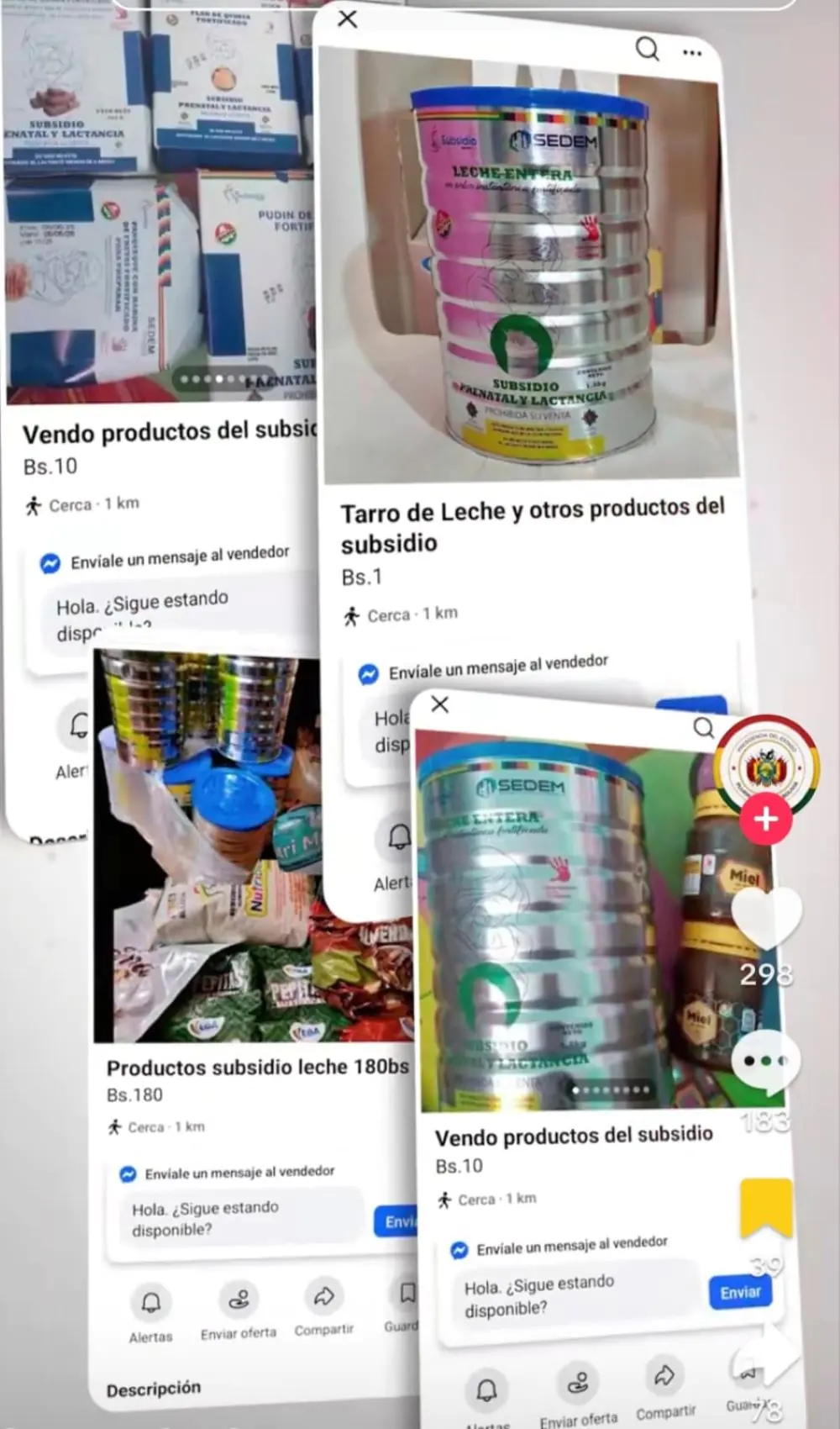 Los productos del subsidio de lactancia son ofrecidos por redes sociales. FOTO: Captura Sedem