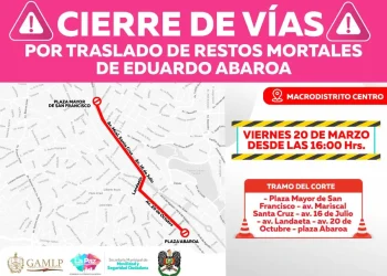 El aficehde la Aclaldía de La Paz con información de las vías que serán cerradas. FOTO: GAMLP