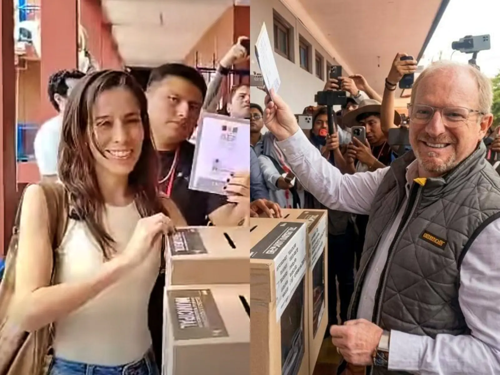 María René Soruco y Adrián Oliva votando el domingo 22.