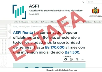 ASFI alerta sobre sitio web fraudulento para captar dinero