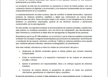 Pronunciamiento de colectivos de mujeres ante violencia mediática contra una diputada.