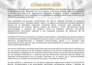 Cancillería rechaza declaraciones de activista argentina Trimarchi
